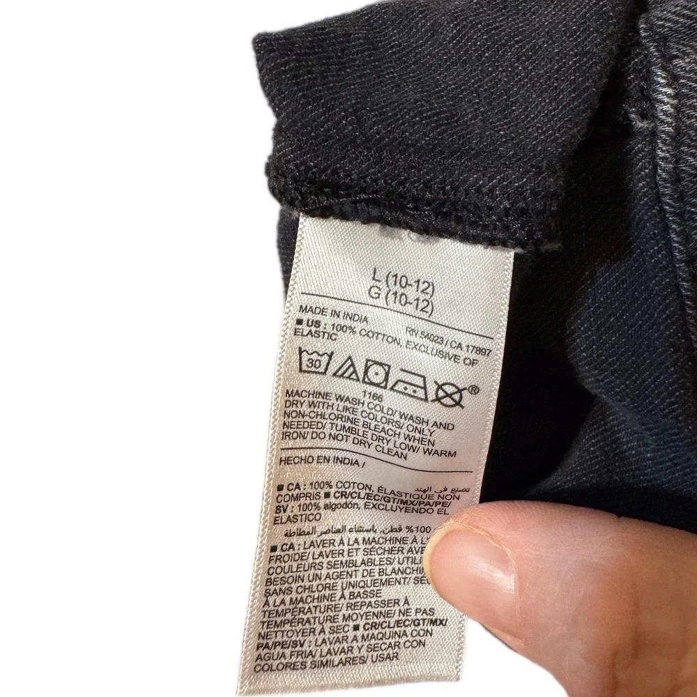 Old Navy Denim Dress Kids L 10-12 Black Excellent Smocked Back Pinafore‎